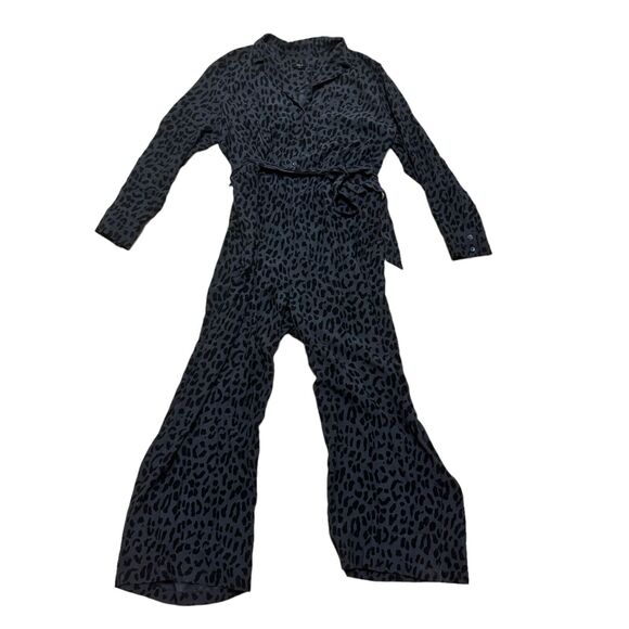 Rails Callan Jumpsuit Women's Size L Azure Blue Leopard Print Pockets Tie Waist - Picture 1 of 8